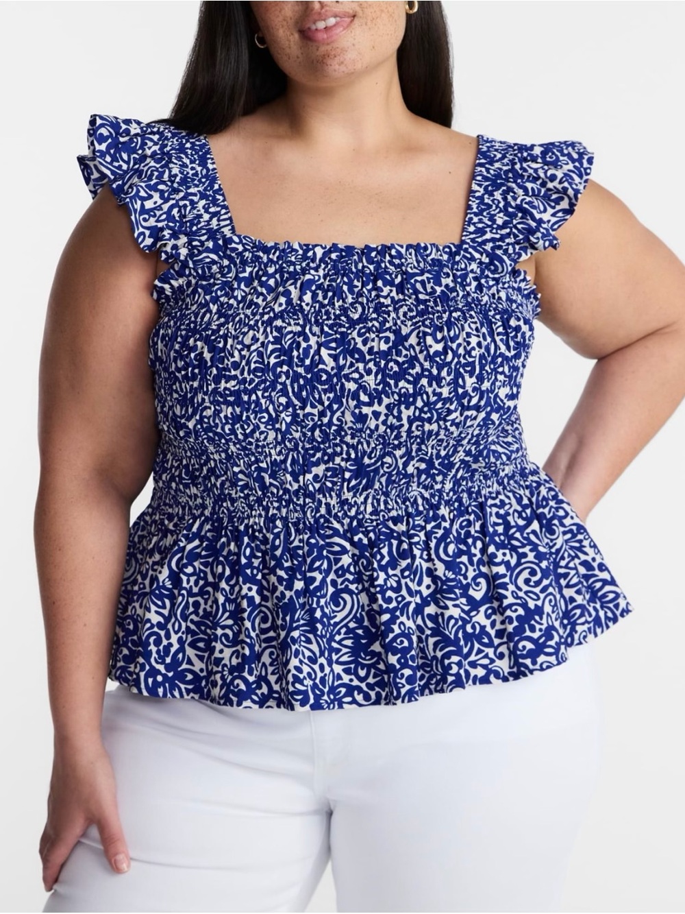 Smocked Square Neck Ruffle Tank Top